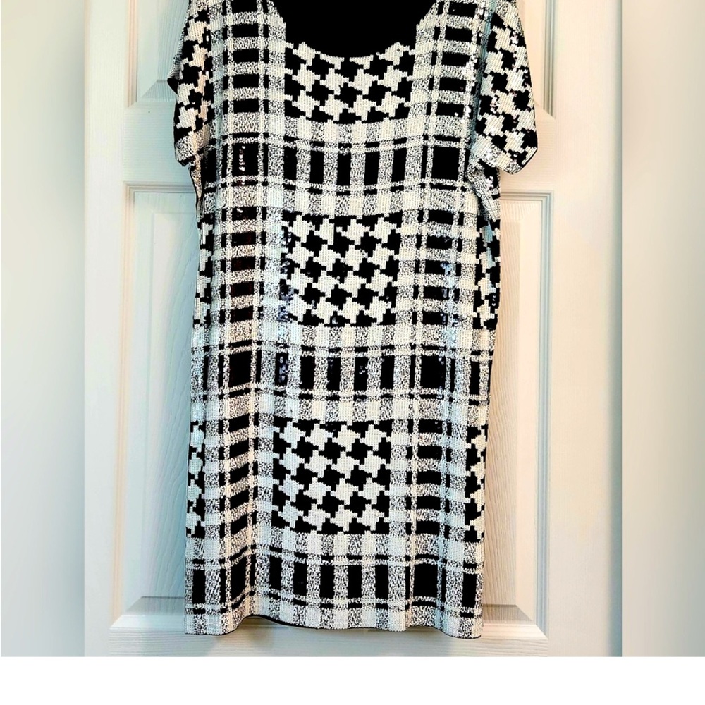 Michael Michael Kors Houndstooth Sequin Shift Dress -perfect NYE dress -medium